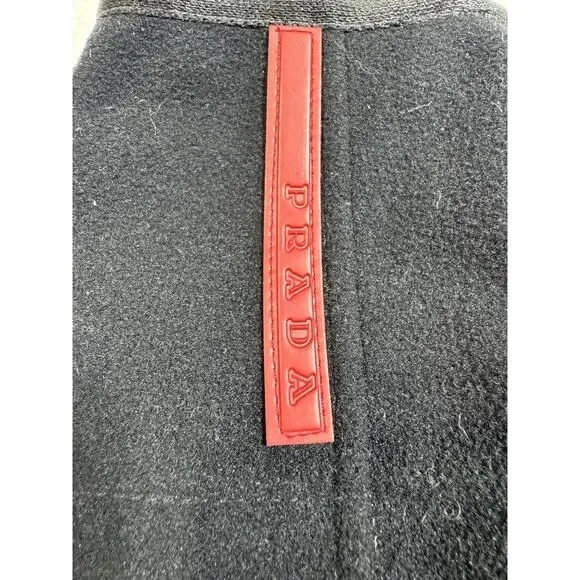Prada Milano Red Tab Logo Full Zip Hooded Jacket In Black Womens Small